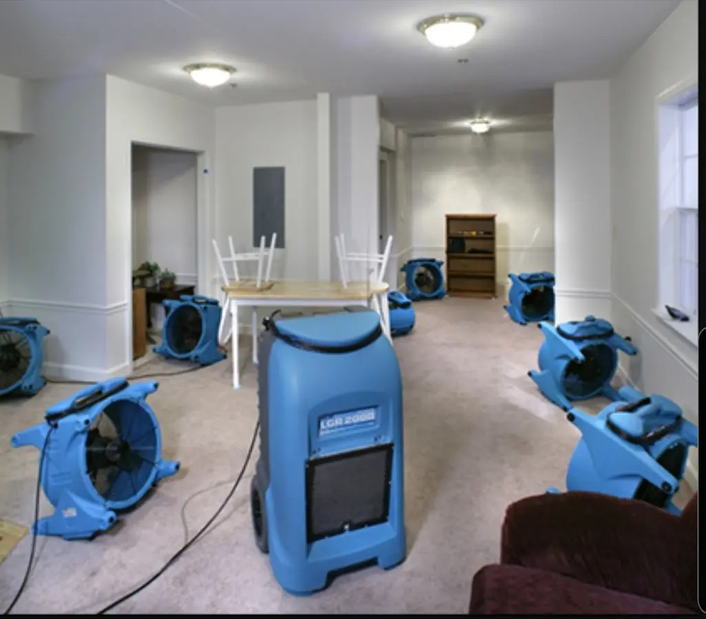 Air movers and dehumidifier setup for Water Damage Restoration in White Rock